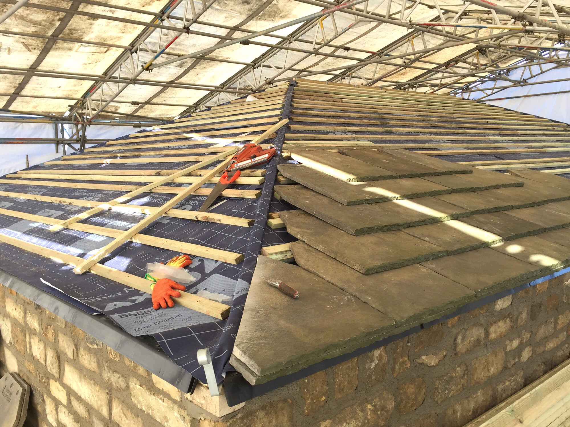 Substation roof constructed from locally sourced tiles.